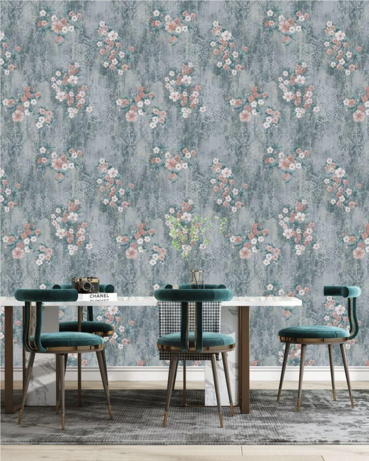 Flower Design 3D Texture Wallpaper Compatible with Wall | Material PVC, 9.5 Meter Length